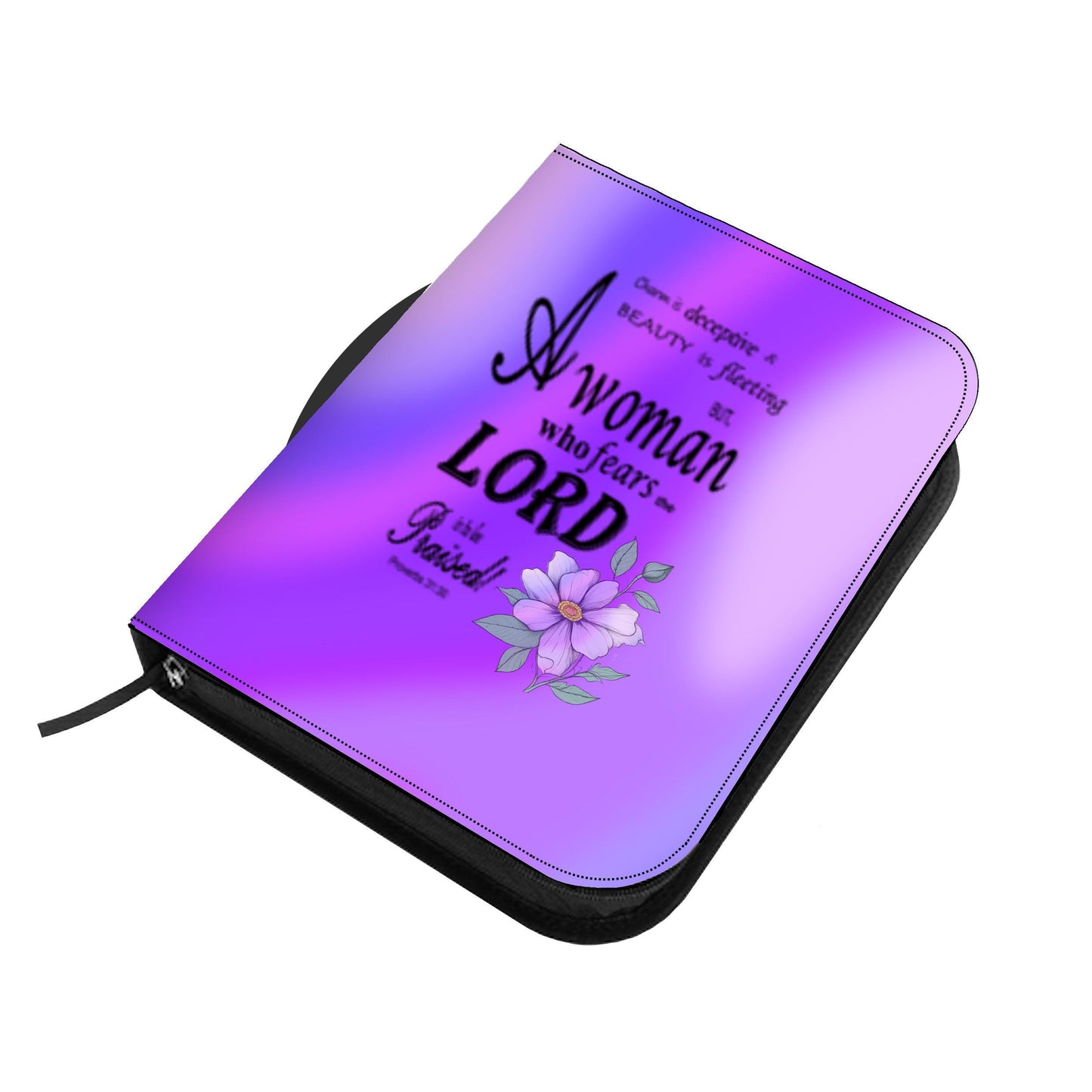 Purple, Floral Bible Cover, Proverbs 31:30 Scripture Quote, Religious Gift for Women, Church Accessory, Faith-Based Journal Cover - Printspirationz
