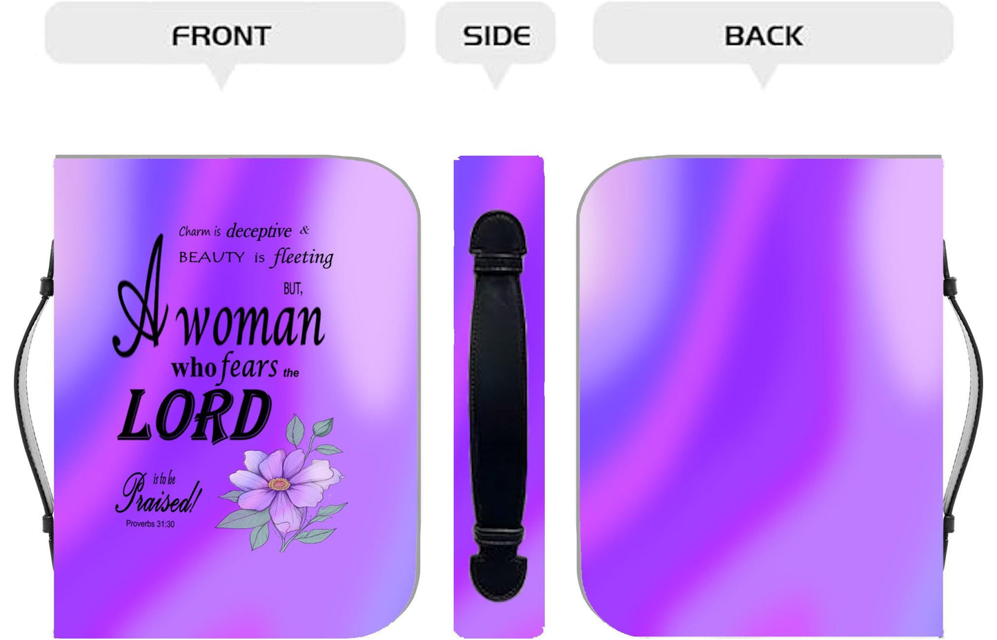 Purple, Floral Bible Cover, Proverbs 31:30 Scripture Quote, Religious Gift for Women, Church Accessory, Faith-Based Journal Cover - Printspirationz