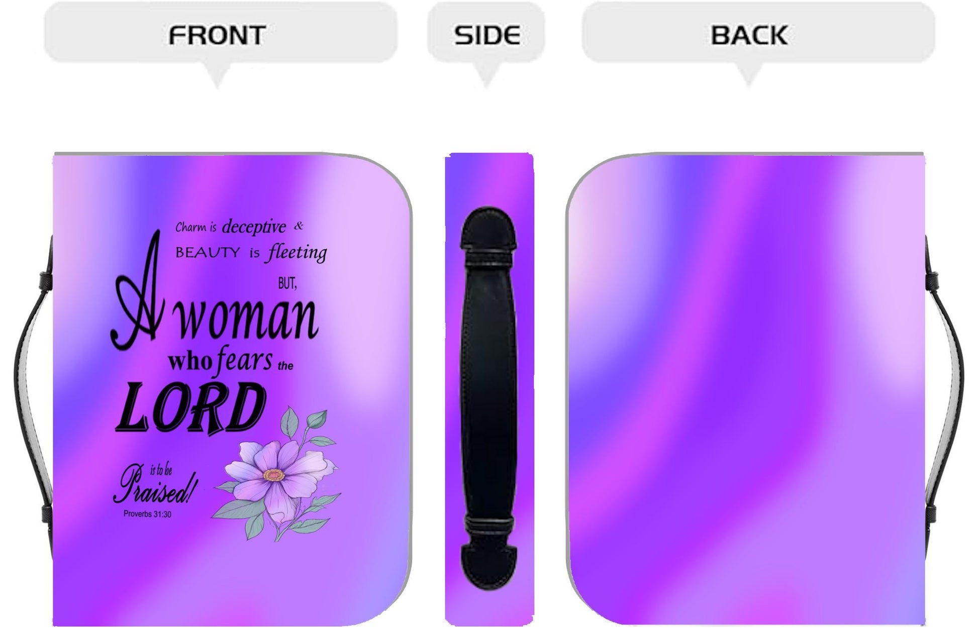 Purple, Floral Bible Cover, Proverbs 31:30 Scripture Quote, Religious Gift for Women, Church Accessory, Faith-Based Journal Cover - Printspirationz