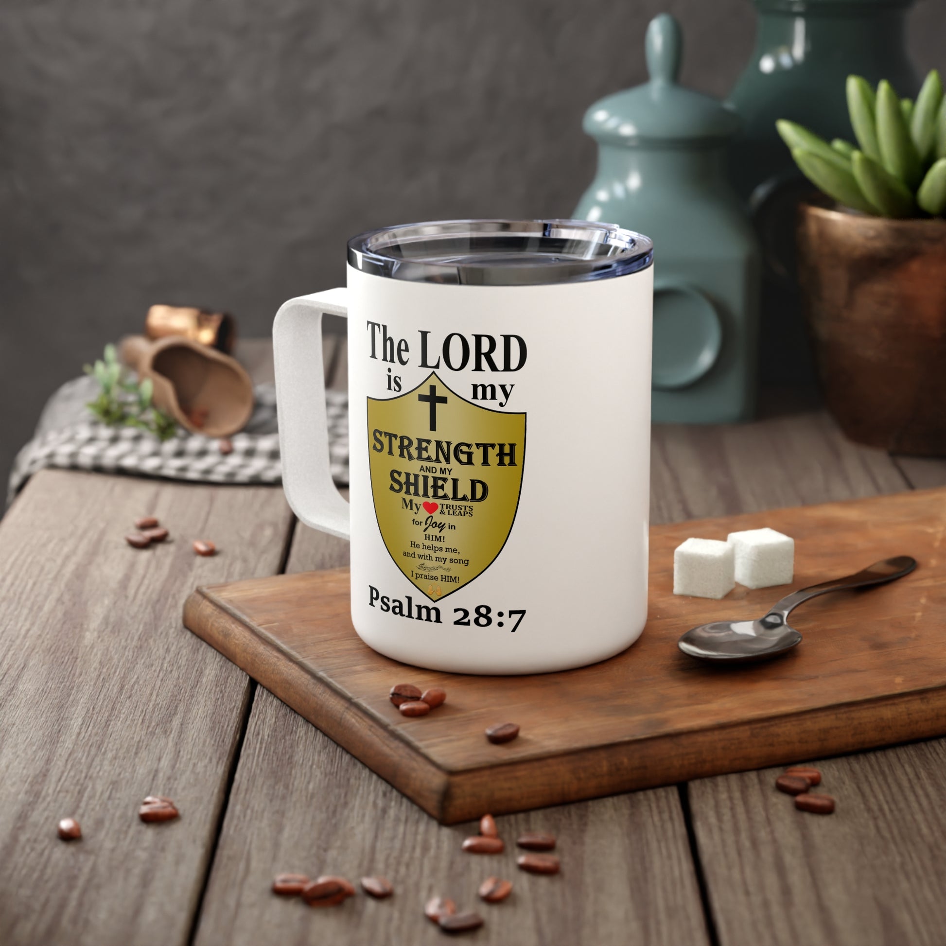 Insulated Coffee Mug, 10oz - Bible Verse Design, Christian Gift, Inspirational Quote Mug, Religious Cup, Tea Cup - Printspirationz