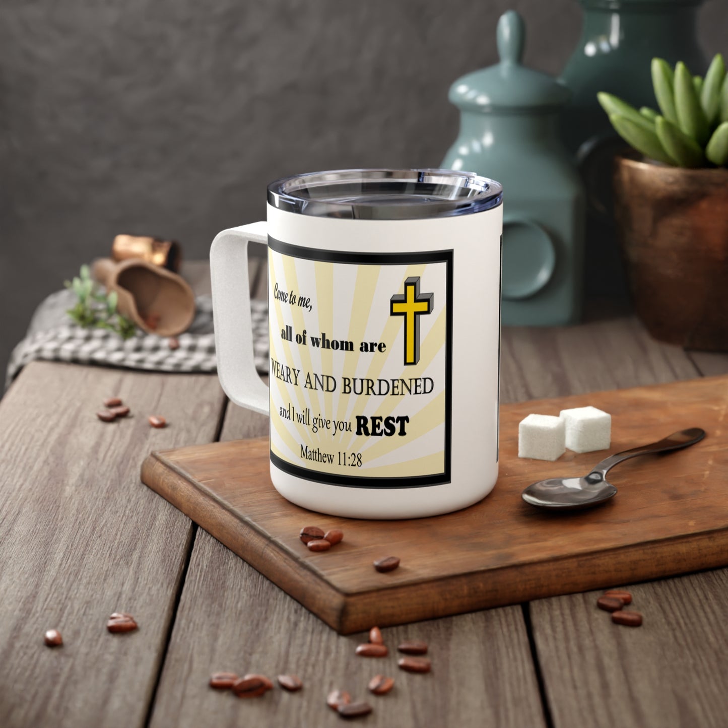 Insulated Coffee Mug, 10oz - Bible Verse Design, Christian Gift, Inspirational Quote Mug, Religious Cup, Tea Cup - Printspirationz