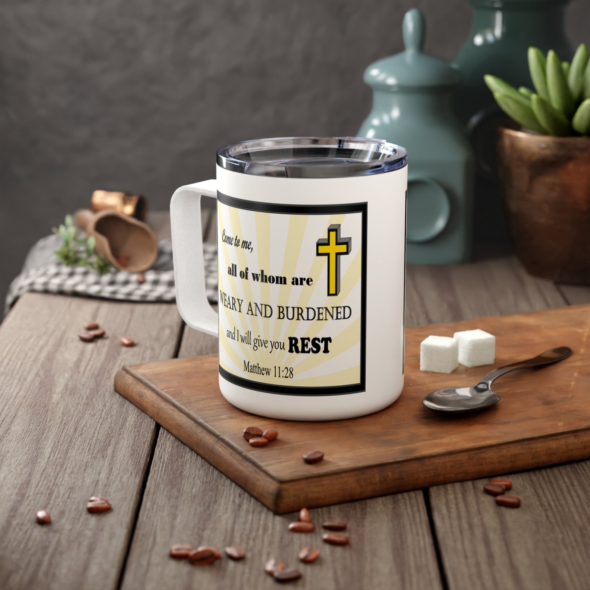 Insulated Coffee Mug, 10oz - Bible Verse Design, Christian Gift, Inspirational Quote Mug, Religious Cup, Tea Cup - Printspirationz