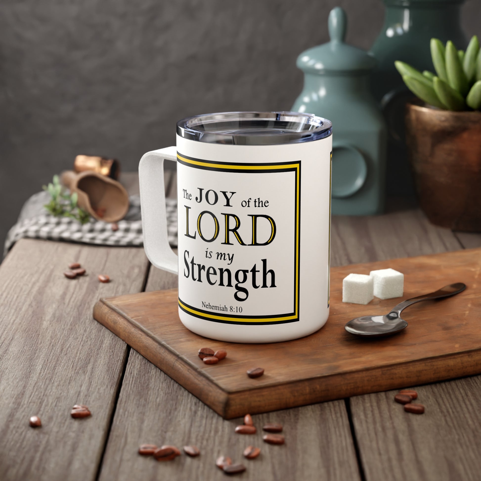 Insulated Coffee Mug, 10oz - Bible Verse Design, Christian Gift, Inspirational Quote Mug, Religious Cup, Tea Cup - Printspirationz