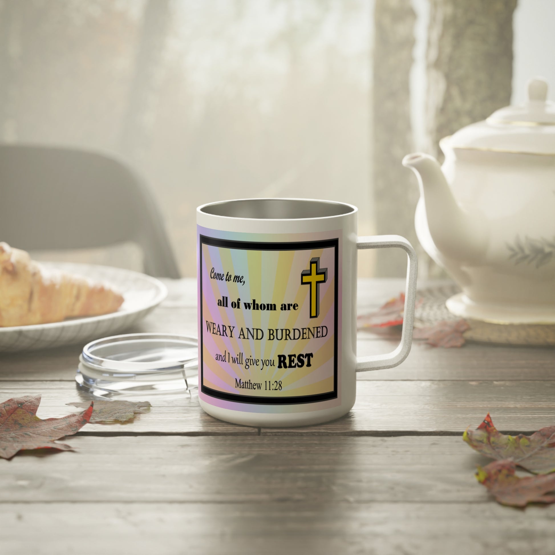 Insulated Coffee Mug, 10oz - Colorful Bible Verse Design, Christian Gift, Inspirational Quote Mug, Religious Cup, Tea Cup - Printspirationz