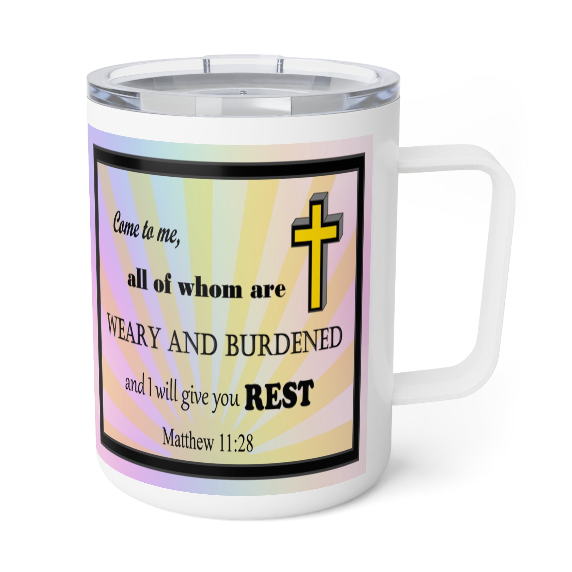 Insulated Coffee Mug, 10oz - Colorful Bible Verse Design, Christian Gift, Inspirational Quote Mug, Religious Cup, Tea Cup - Printspirationz