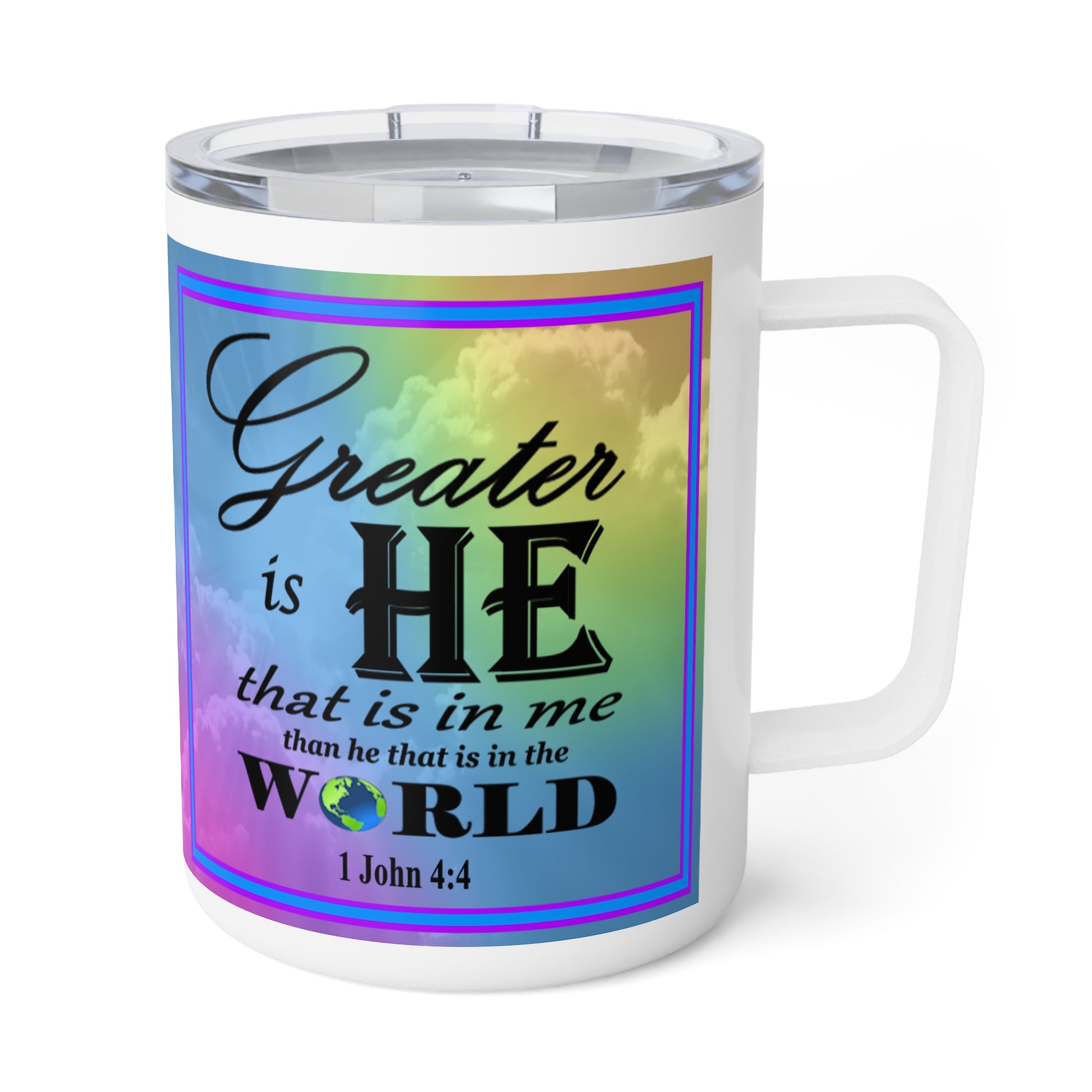 Insulated Coffee Mug, 10oz - Colorful Bible Verse Design, Christian Gift, Inspirational Quote Mug, Religious Cup, Tea Cup - Printspirationz