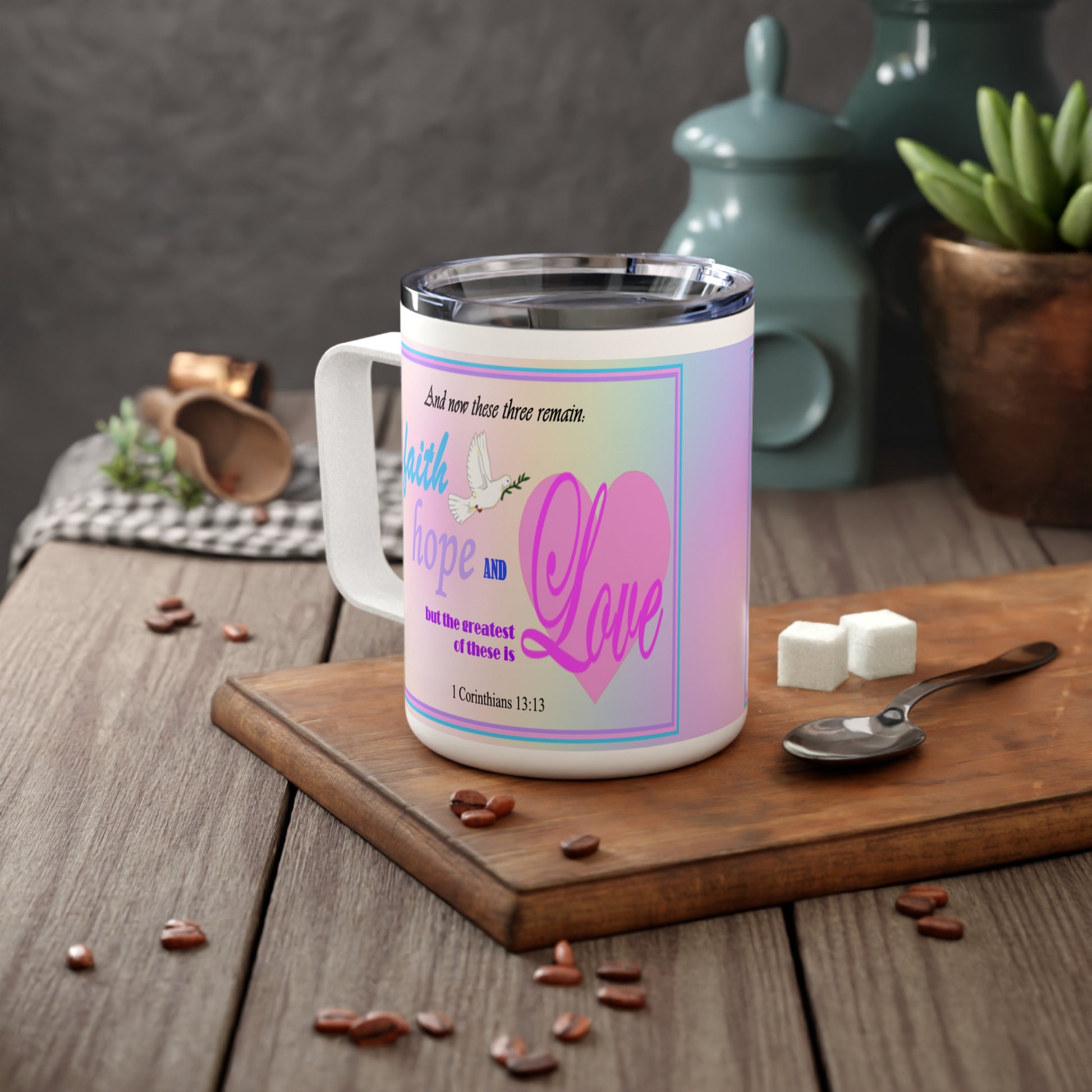 Insulated Coffee Mug, 10oz - Colorful Bible Verse Design, Christian Gift, Inspirational Quote Mug, Religious Cup, Tea Cup - Printspirationz