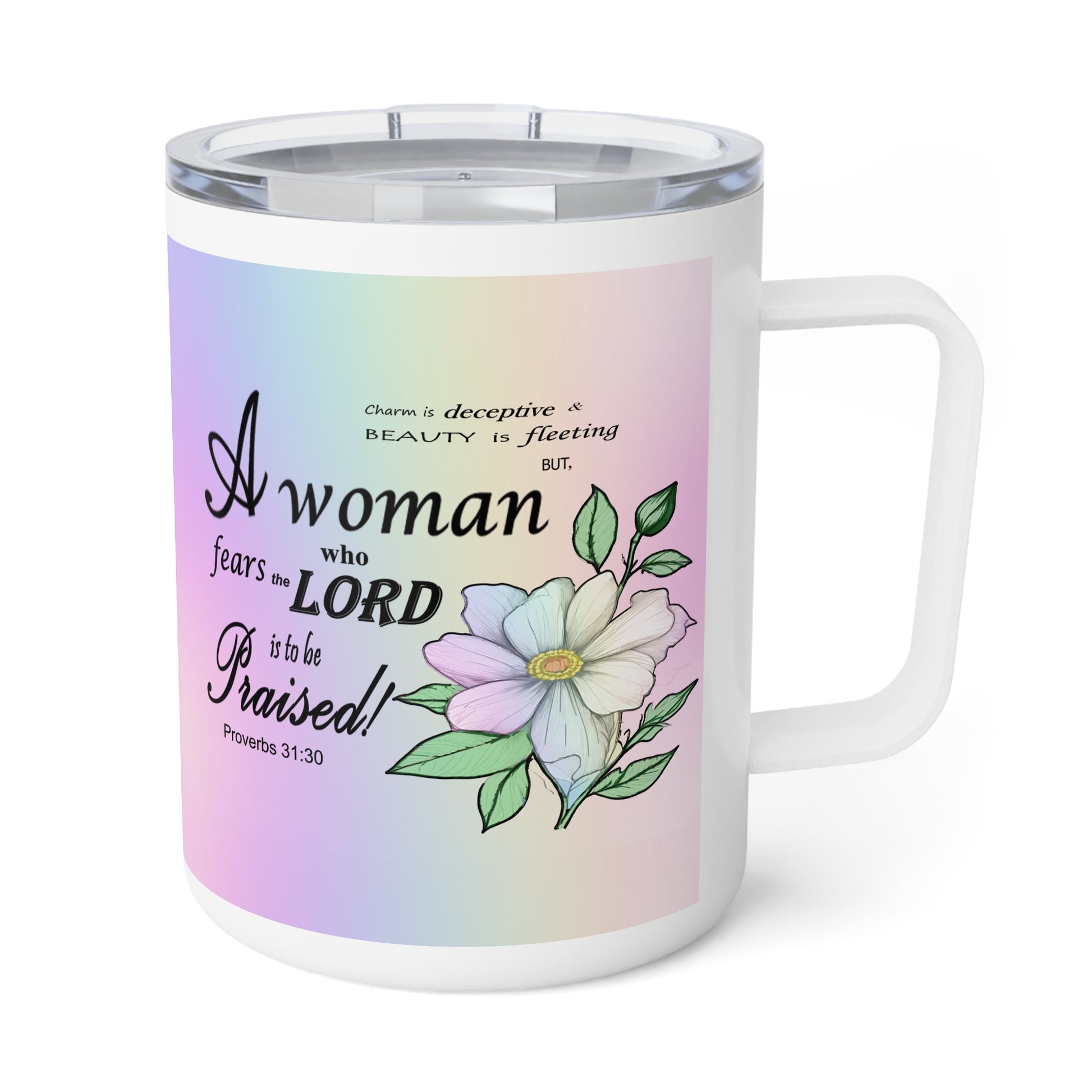 Insulated Coffee Mug, 10oz - Colorful Bible Verse Design, Christian Gift, Inspirational Quote Mug, Religious Cup, Tea Cup - Printspirationz
