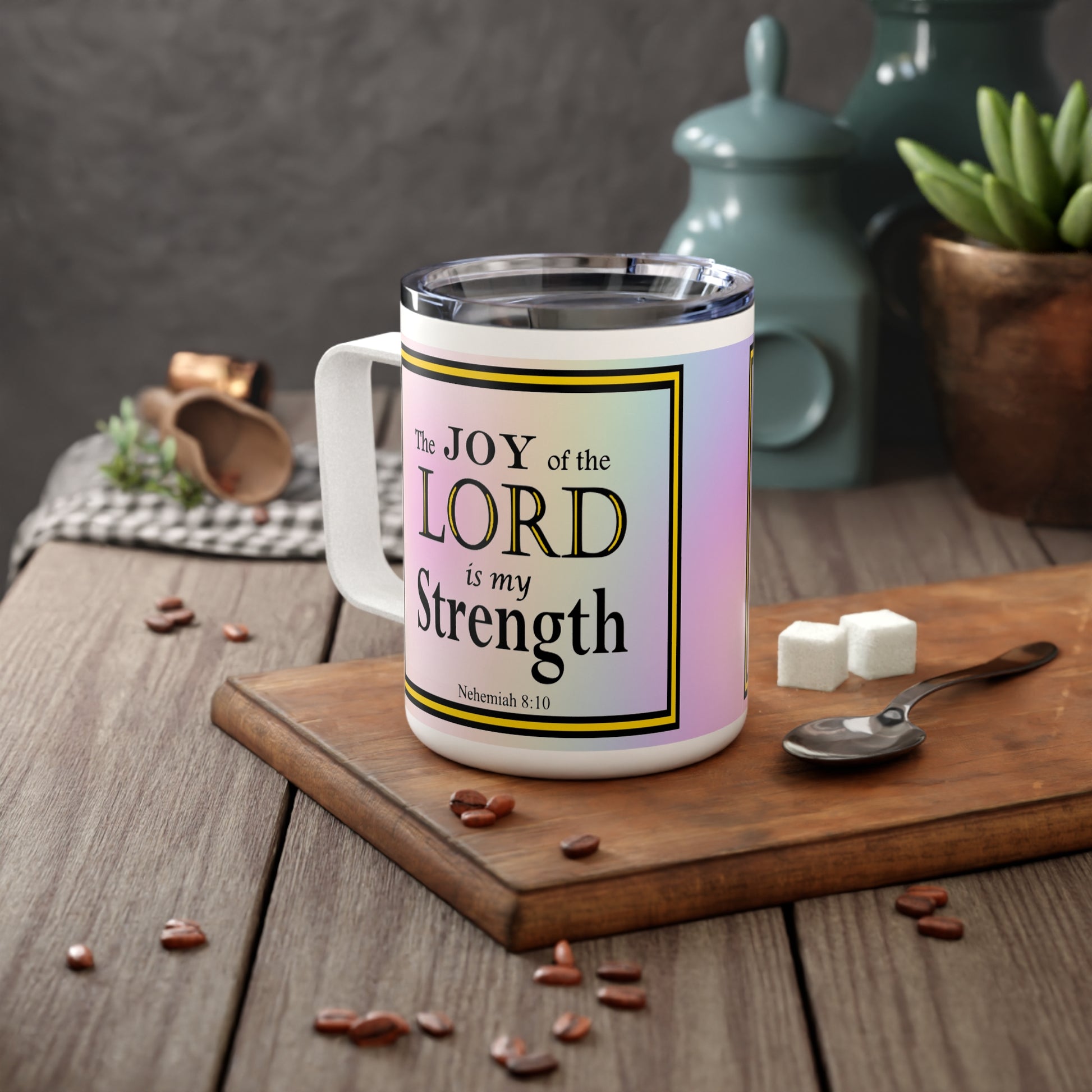 Insulated Coffee Mug, 10oz - Colorful Bible Verse Design, Christian Gift, Inspirational Quote Mug, Religious Cup, Tea Cup - Printspirationz
