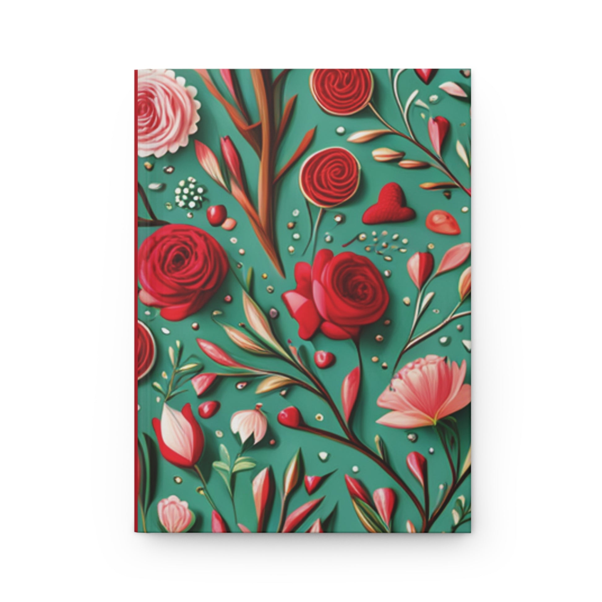Hardcover Journal Matte, Green Pink and Red Roses, Notebook, Diary, Love, Floral, Gift for Her - Printspirationz