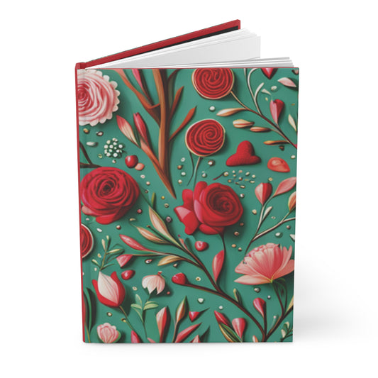 Hardcover Journal Matte, Green Pink and Red Roses, Notebook, Diary, Love, Floral, Gift for Her - Printspirationz