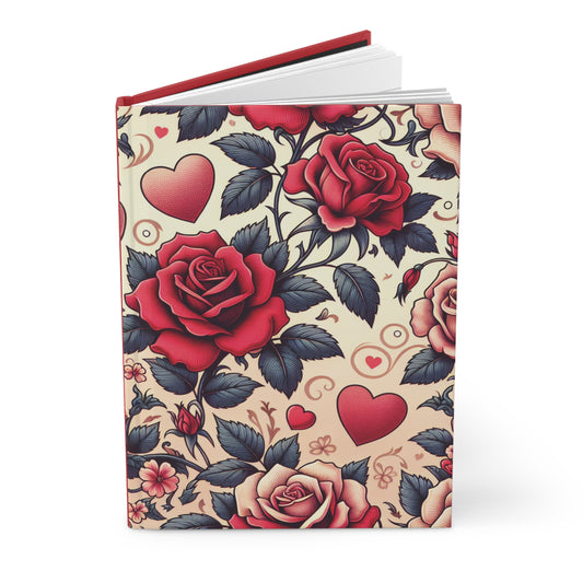 Hardcover Journal Matte, Hearts and Roses Design, Notebook, Diary, Sketchbook, Gift for Writers, Bullet Journal, Valentine's Day - Printspirationz