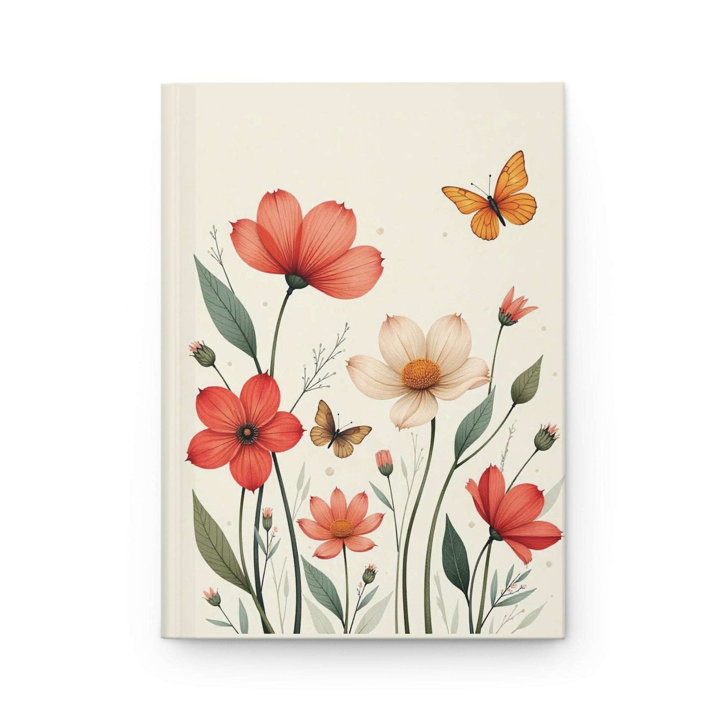 Hardcover Journal Matte, Orange and White Wildflowers with a Butterfly, Floral Notebook, Botanical Diary, Nature Journal, Flower Sketchbook,