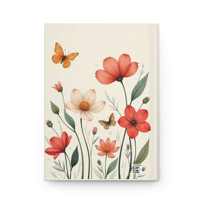 Hardcover Journal Matte, Orange and White Wildflowers with a Butterfly, Floral Notebook, Botanical Diary, Nature Journal, Flower Sketchbook,