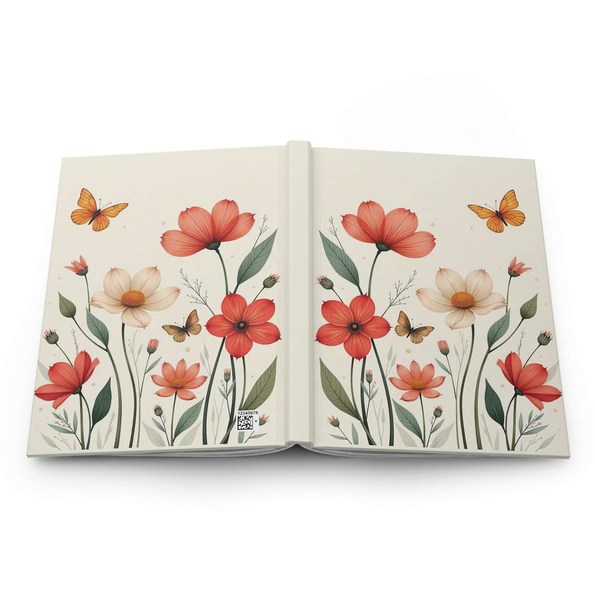 Hardcover Journal Matte, Orange and White Wildflowers with a Butterfly, Floral Notebook, Botanical Diary, Nature Journal, Flower Sketchbook,