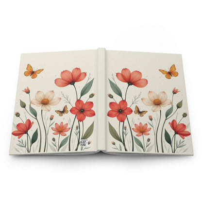 Hardcover Journal Matte, Orange and White Wildflowers with a Butterfly, Floral Notebook, Botanical Diary, Nature Journal, Flower Sketchbook,