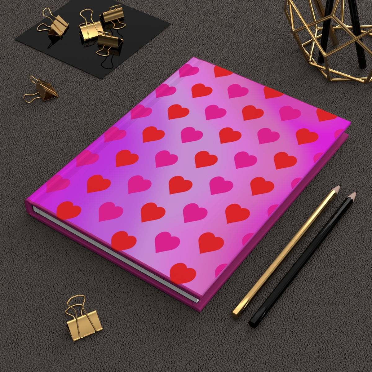Hardcover Journal Matte, Pink Hearts Gradient Background Notebook, Diary, Planner, Sketchbook, Gift for Writers - Printspirationz