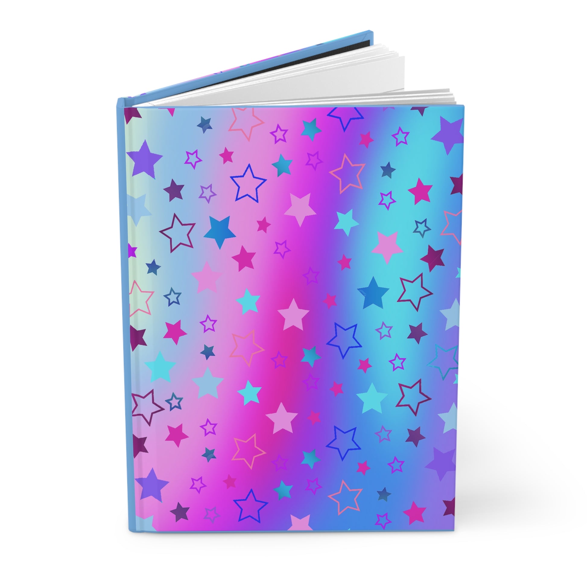 Hardcover Matte Journal with Pink, Blue & Purple Stars on Gradient Background – 150 Lined Pages - Printspirationz