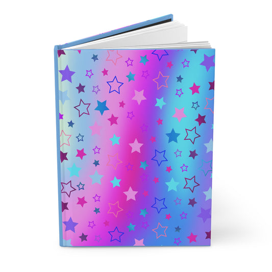 Hardcover Matte Journal with Pink, Blue & Purple Stars on Gradient Background – 150 Lined Pages - Printspirationz