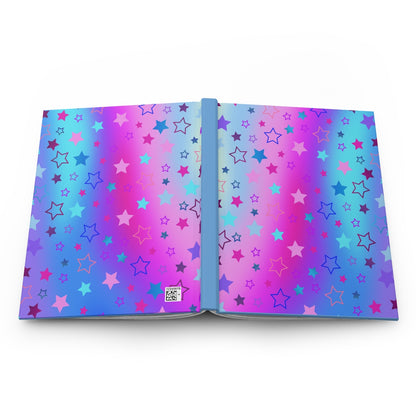 Hardcover Matte Journal with Pink, Blue & Purple Stars on Gradient Background – 150 Lined Pages - Printspirationz