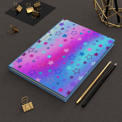 Hardcover Matte Journal with Pink, Blue & Purple Stars on Gradient Background – 150 Lined Pages - Printspirationz