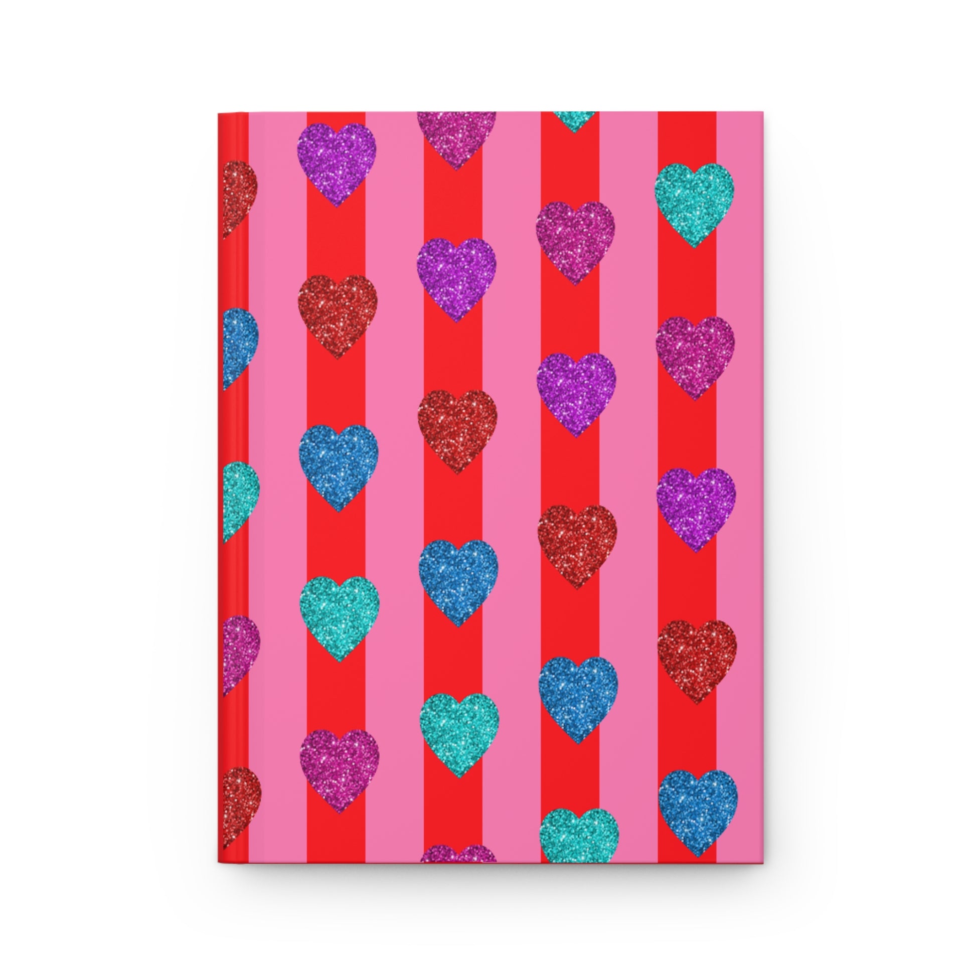Heart Patterned Journal, Love Notebook, Romantic Diary, Valentine's Day Gift, Pink Red Striped Planner - Printspirationz