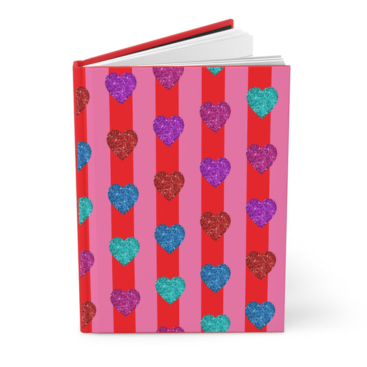 Heart Patterned Journal, Love Notebook, Romantic Diary, Valentine's Day Gift, Pink Red Striped Planner - Printspirationz