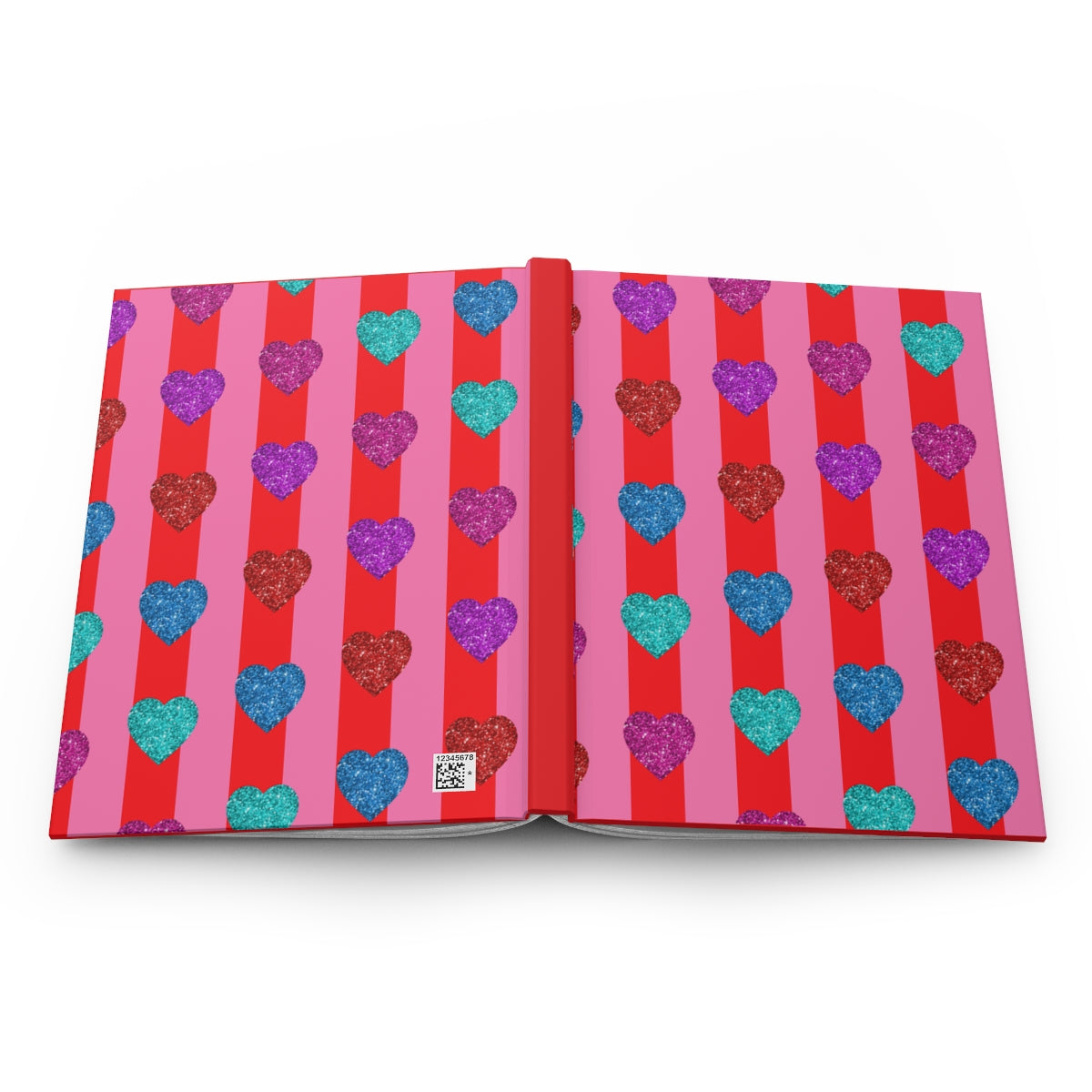 Heart Patterned Journal, Love Notebook, Romantic Diary, Valentine's Day Gift, Pink Red Striped Planner - Printspirationz
