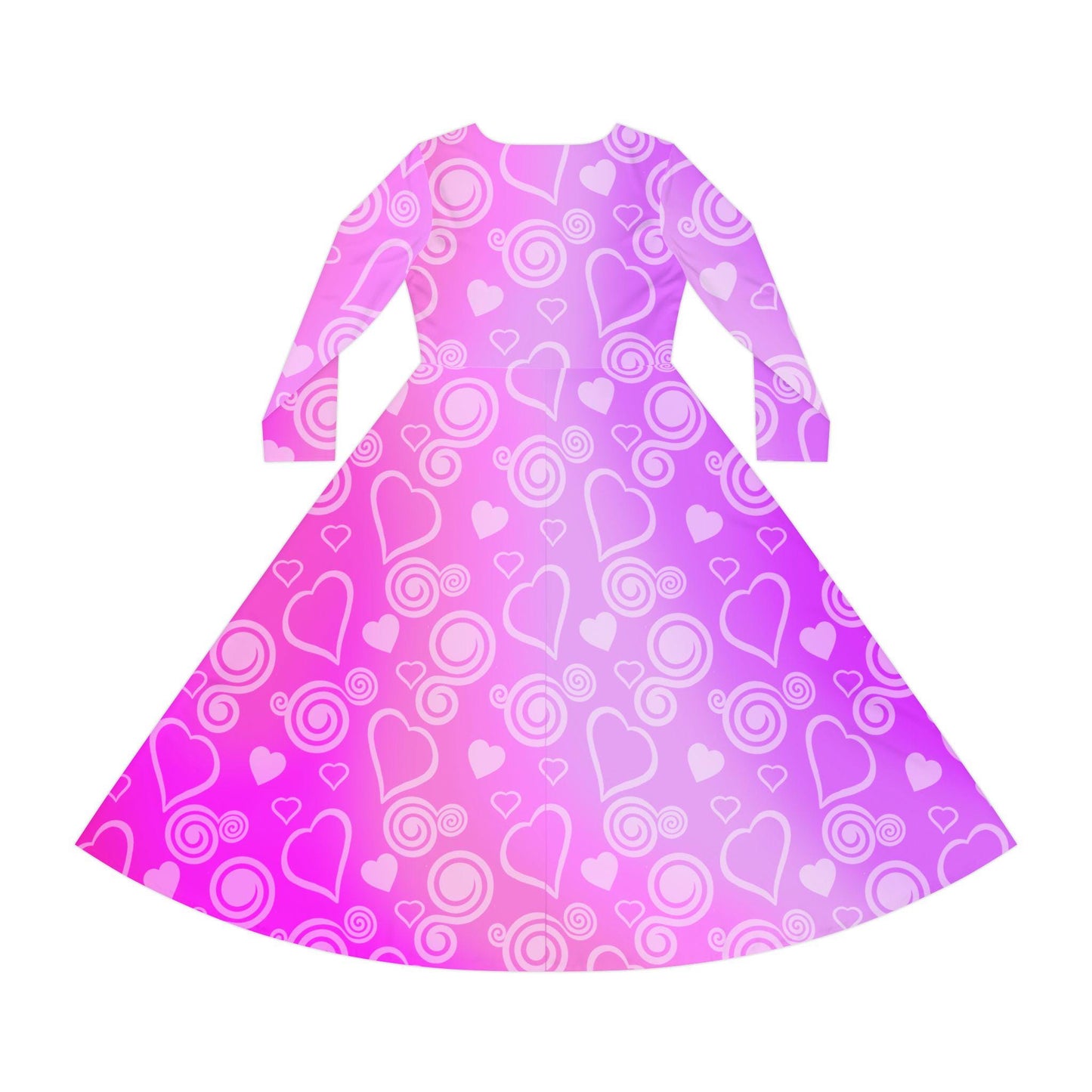 Dance Dress, Pink and Purple Hearts and Swirls Valentine's Day Women's Long Sleeve Dress, Romantic Celebration Outfit, Love Dress - Printspirationz