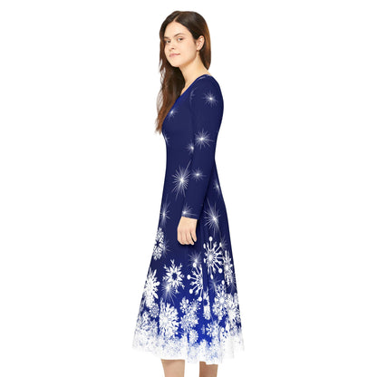 Elegant Snowflake Dance Dress for Women, Holiday Party Dress, Festive Long Sleeve Dress, Modest Winter Outfit for Christmas & New Year's Eve - Printspirationz