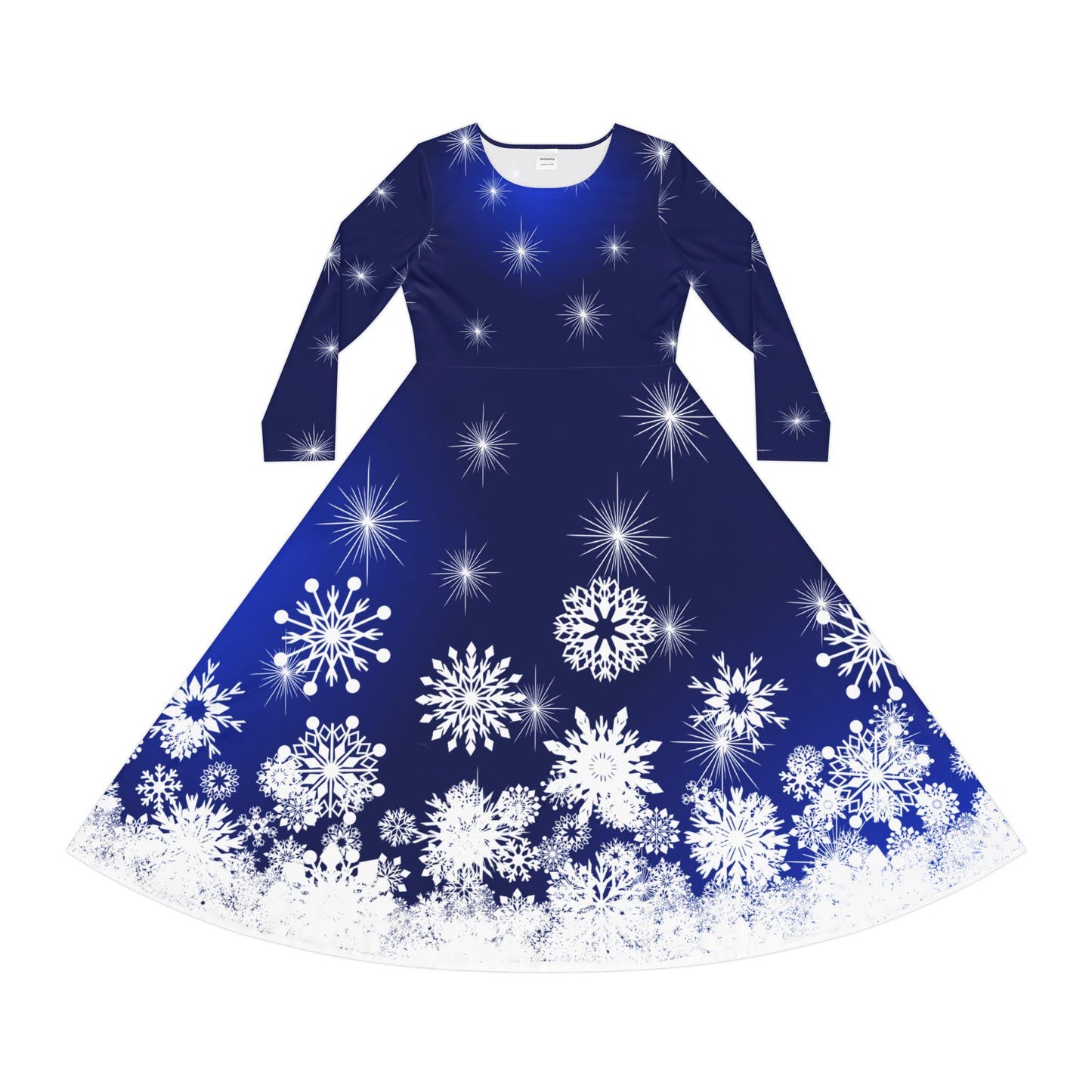 Elegant Snowflake Dance Dress for Women, Holiday Party Dress, Festive Long Sleeve Dress, Modest Winter Outfit for Christmas & New Year's Eve - Printspirationz