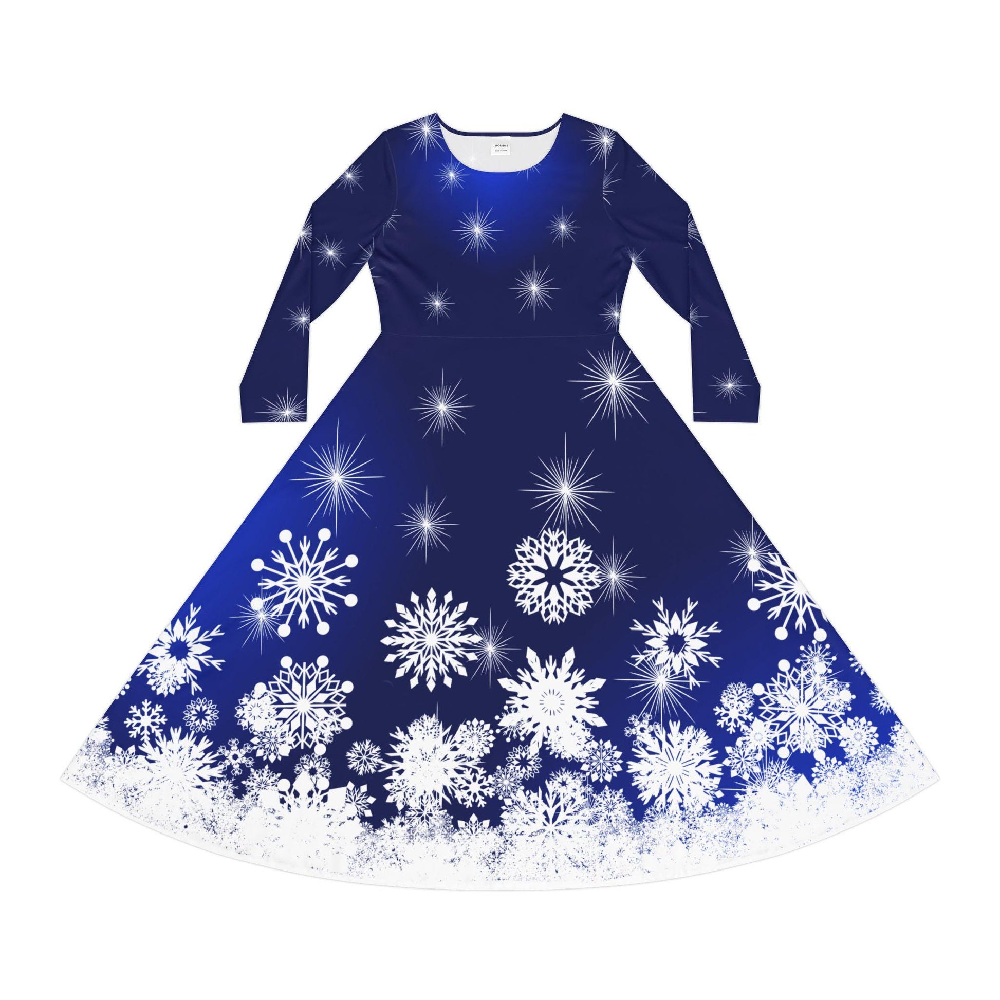 Elegant Snowflake Dance Dress for Women, Holiday Party Dress, Festive Long Sleeve Dress, Modest Winter Outfit for Christmas & New Year's Eve - Printspirationz