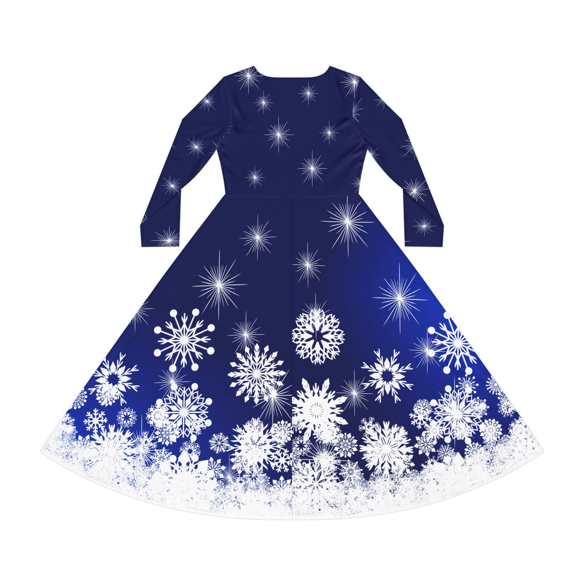 Elegant Snowflake Dance Dress for Women, Holiday Party Dress, Festive Long Sleeve Dress, Modest Winter Outfit for Christmas & New Year's Eve - Printspirationz