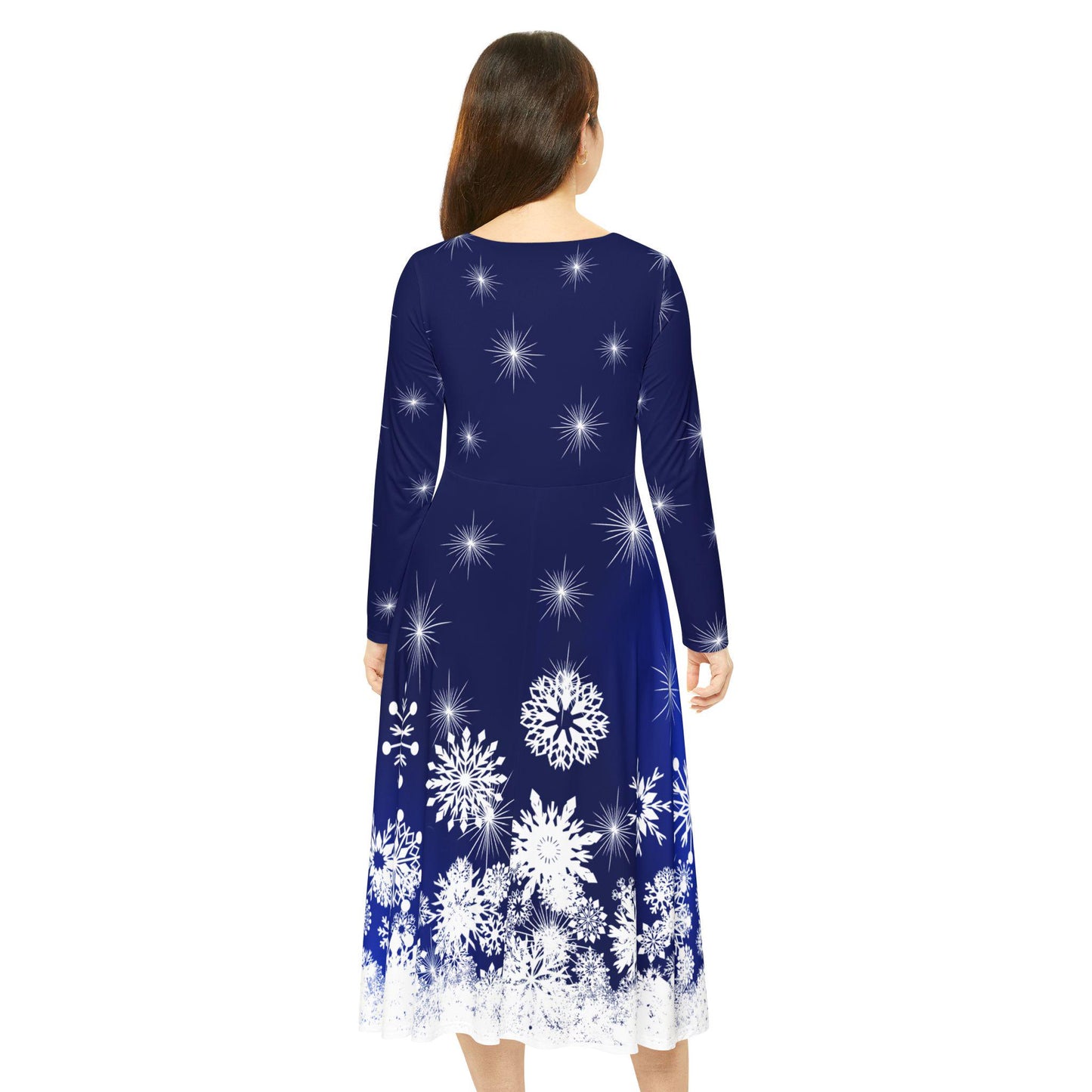 Elegant Snowflake Dance Dress for Women, Holiday Party Dress, Festive Long Sleeve Dress, Modest Winter Outfit for Christmas & New Year's Eve - Printspirationz