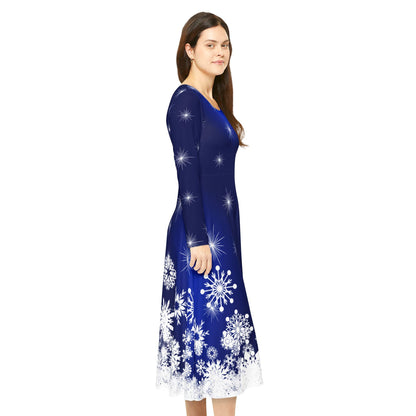 Elegant Snowflake Dance Dress for Women, Holiday Party Dress, Festive Long Sleeve Dress, Modest Winter Outfit for Christmas & New Year's Eve - Printspirationz