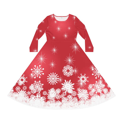 Elegant Snowflake Dance Dress for Women, Holiday Party Dress, Long Sleeve Dress, Modest Winter Outfit, Christmas & New Year's Eve Maxi Dress - Printspirationz
