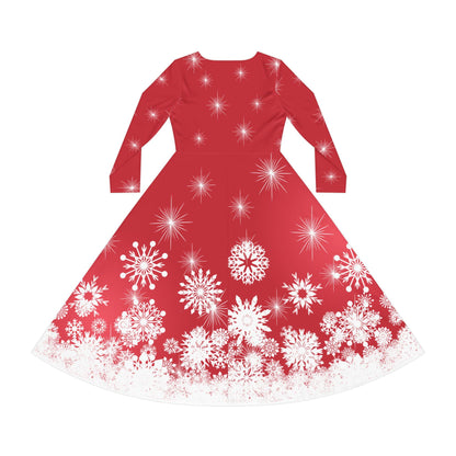 Elegant Snowflake Dance Dress for Women, Holiday Party Dress, Long Sleeve Dress, Modest Winter Outfit, Christmas & New Year's Eve Maxi Dress - Printspirationz