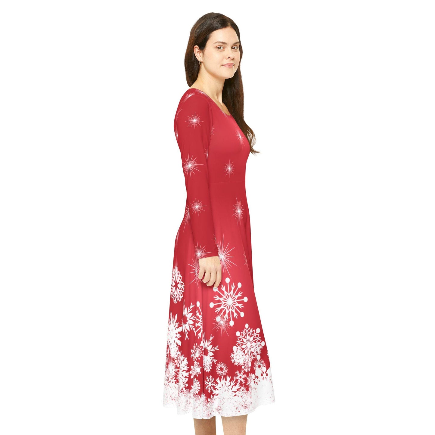 Elegant Snowflake Dance Dress for Women, Holiday Party Dress, Long Sleeve Dress, Modest Winter Outfit, Christmas & New Year's Eve Maxi Dress - Printspirationz