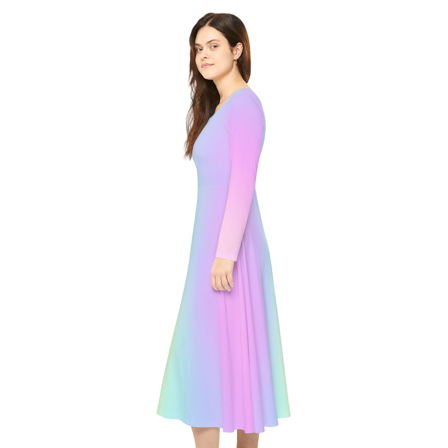 Pastel Rainbow Gradient Women's Dance Dress, Spring Easter or Mother's Day Outfit, Long Sleeve Ballet Costume, Flowy Skater Dress, Comfy - Printspirationz