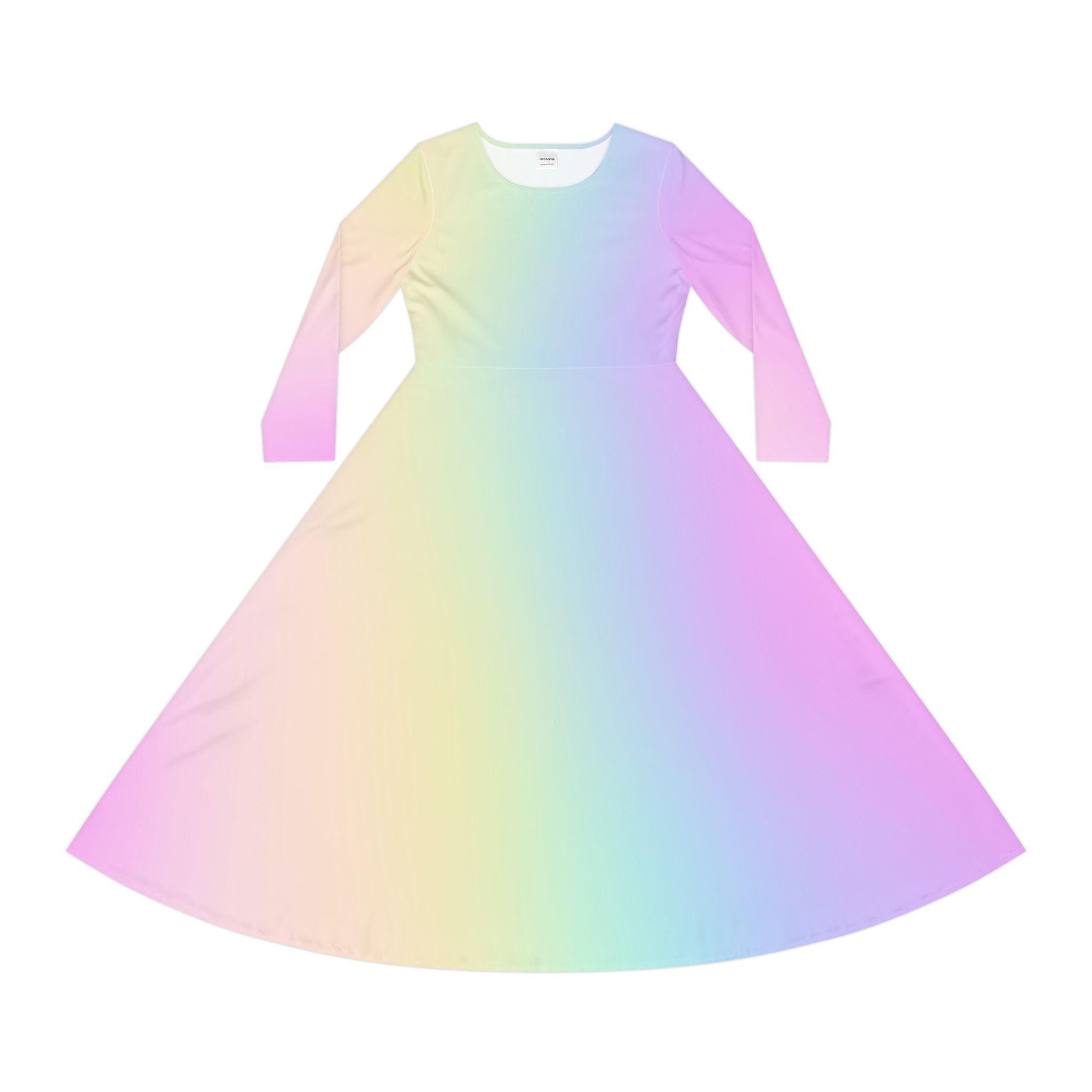 Pastel Rainbow Gradient Women's Dance Dress, Spring Easter or Mother's Day Outfit, Long Sleeve Ballet Costume, Flowy Skater Dress, Comfy - Printspirationz