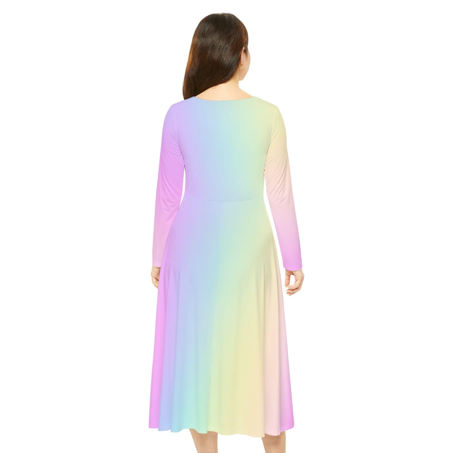Pastel Rainbow Gradient Women's Dance Dress, Spring Easter or Mother's Day Outfit, Long Sleeve Ballet Costume, Flowy Skater Dress, Comfy - Printspirationz