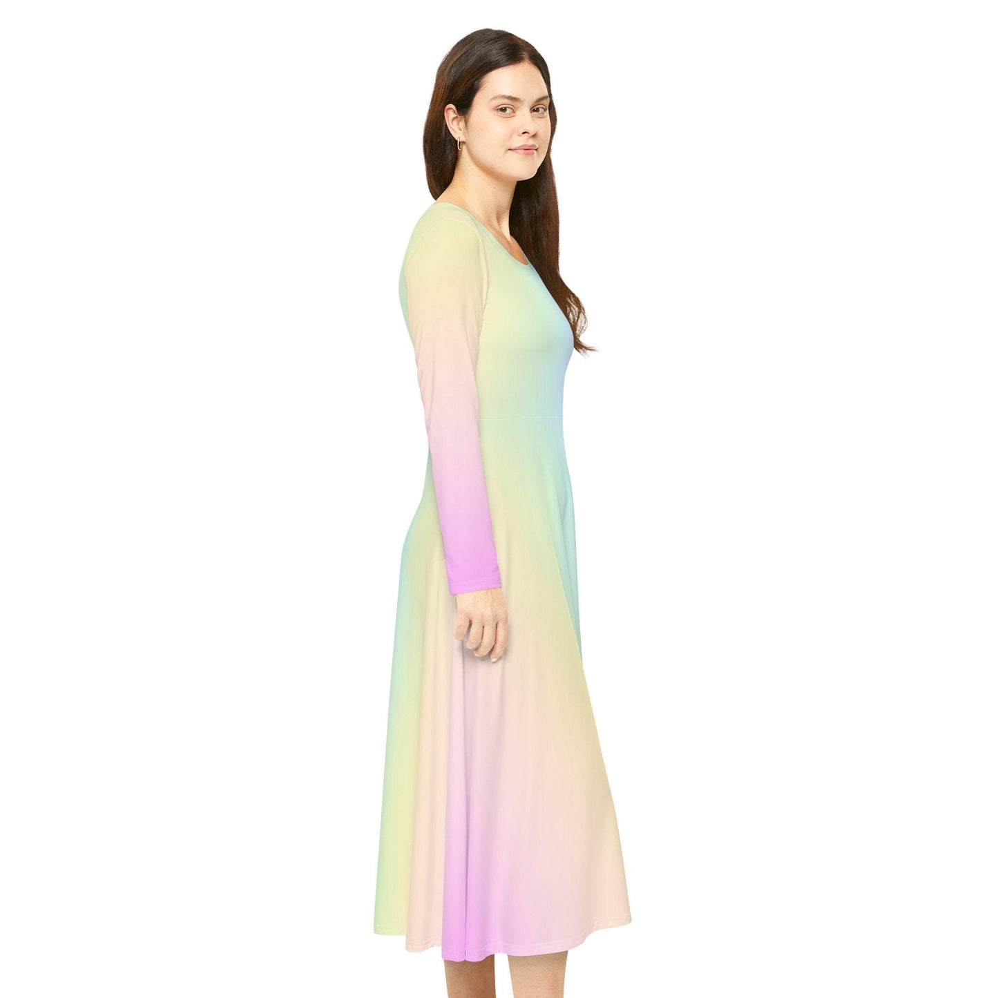 Pastel Rainbow Gradient Women's Dance Dress, Spring Easter or Mother's Day Outfit, Long Sleeve Ballet Costume, Flowy Skater Dress, Comfy - Printspirationz