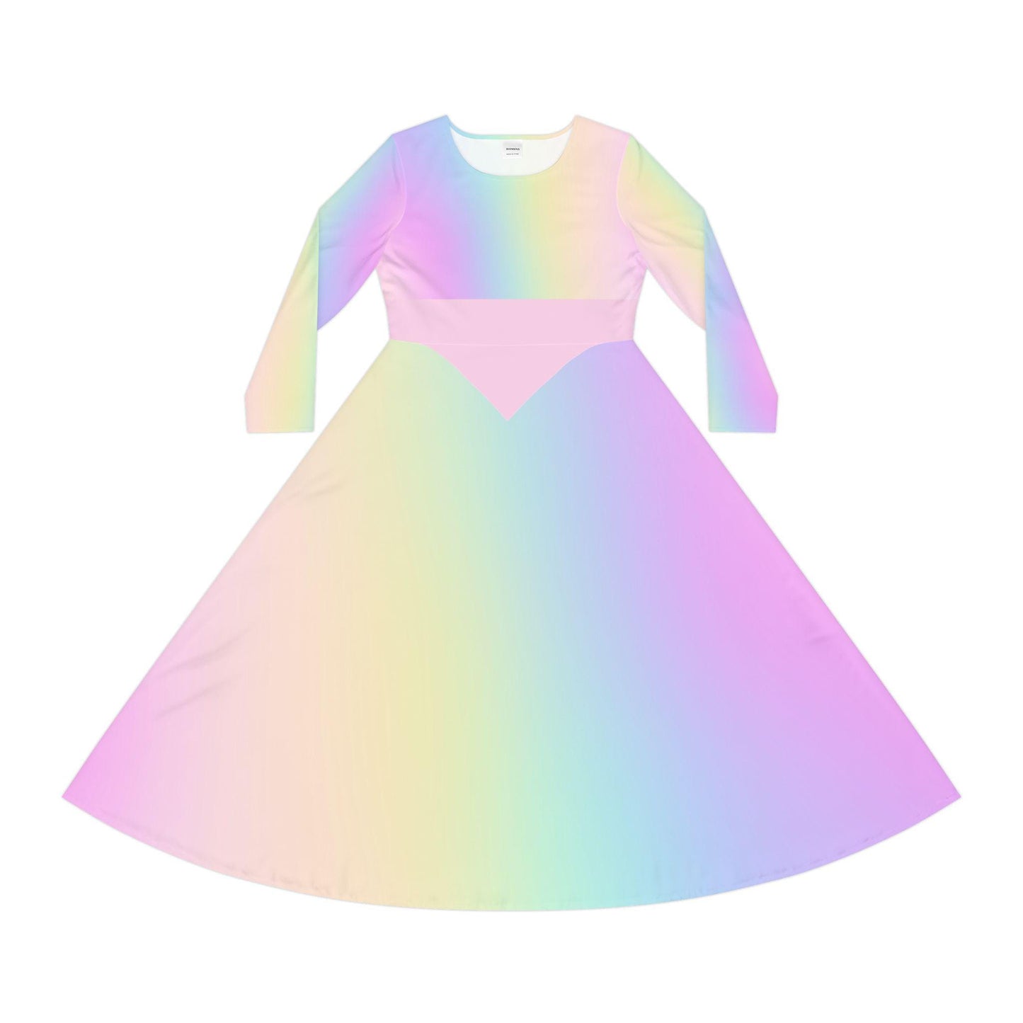 Pastel Rainbow Gradient Women's Dance Dress, Spring Easter or Mother's Day Outfit, Long Sleeve Ballet Costume, Flowy Skater Dress, Comfy - Printspirationz