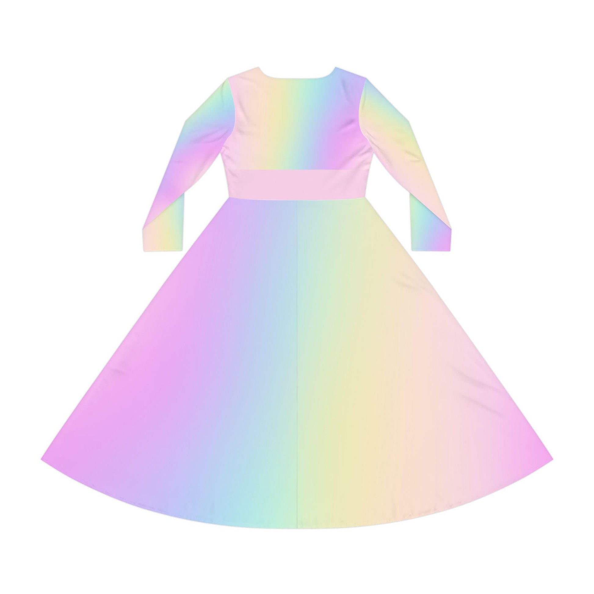 Pastel Rainbow Gradient Women's Dance Dress, Spring Easter or Mother's Day Outfit, Long Sleeve Ballet Costume, Flowy Skater Dress, Comfy - Printspirationz