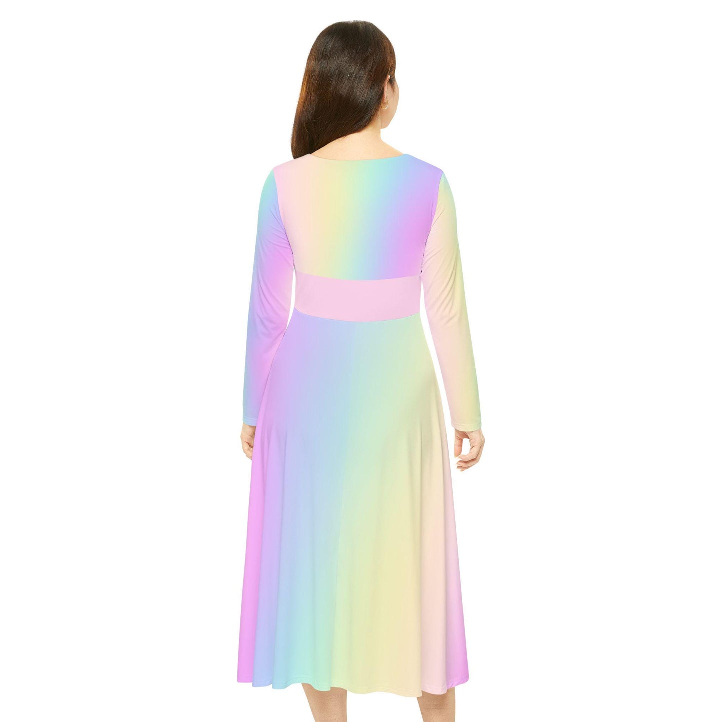Pastel Rainbow Gradient Women's Dance Dress, Spring Easter or Mother's Day Outfit, Long Sleeve Ballet Costume, Flowy Skater Dress, Comfy - Printspirationz