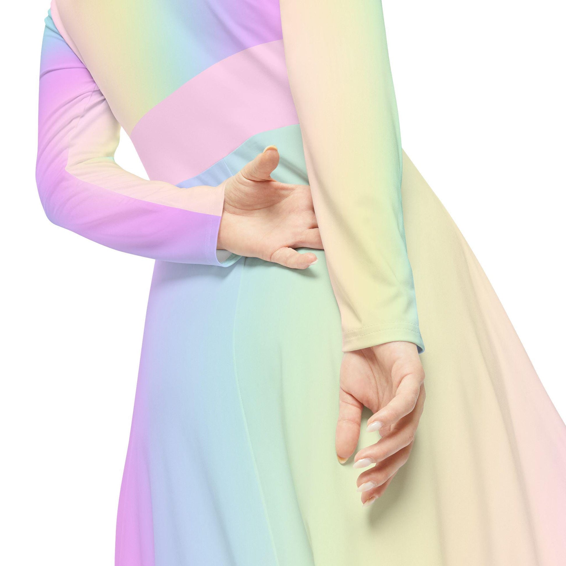 Pastel Rainbow Gradient Women's Dance Dress, Spring Easter or Mother's Day Outfit, Long Sleeve Ballet Costume, Flowy Skater Dress, Comfy - Printspirationz