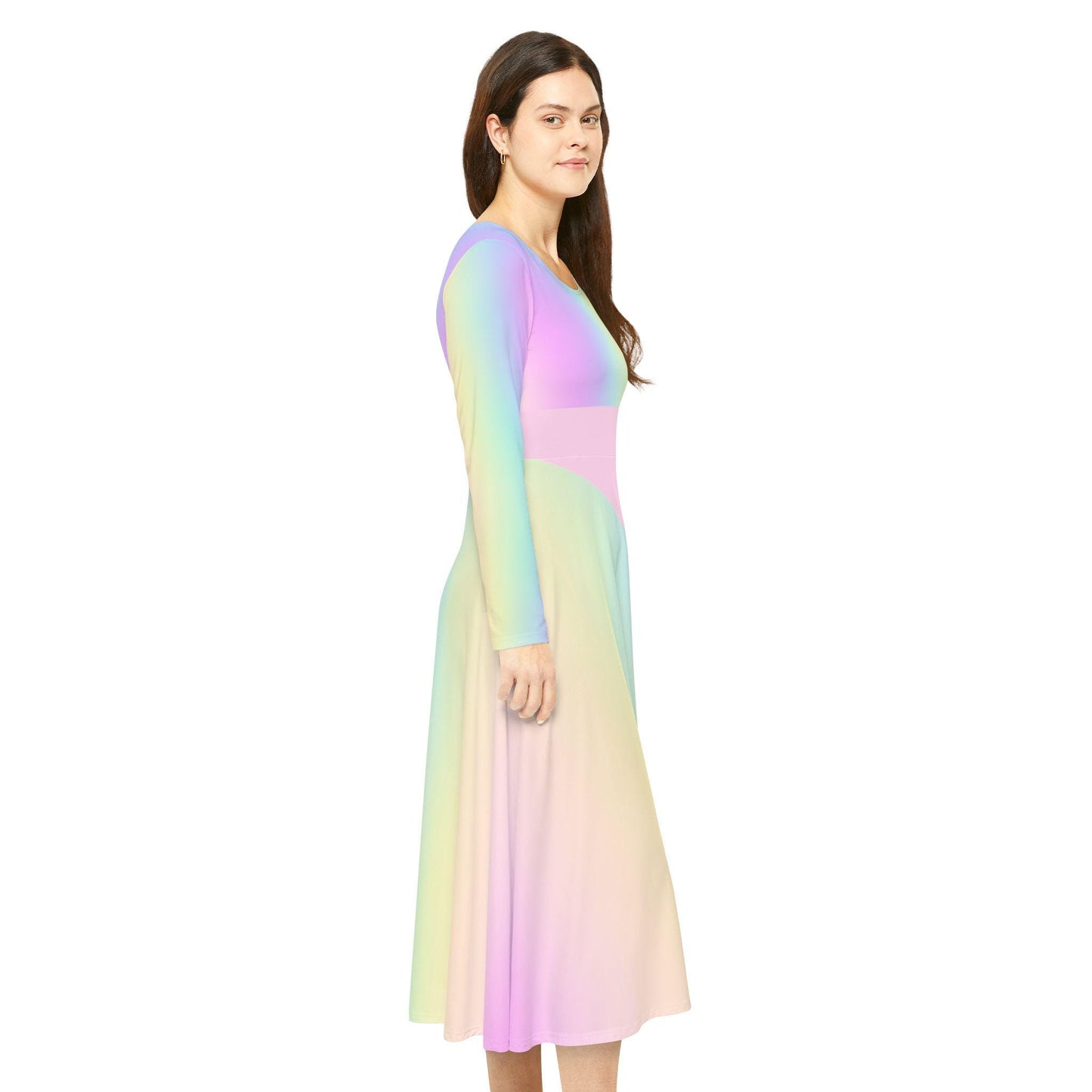 Pastel Rainbow Gradient Women's Dance Dress, Spring Easter or Mother's Day Outfit, Long Sleeve Ballet Costume, Flowy Skater Dress, Comfy - Printspirationz