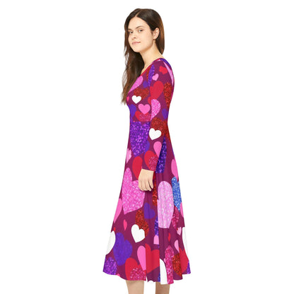 Valentine's Day Heart Print Dance Dress for Women, Cute Long Sleeve Party Dress, Ideal Gift for Dancers and Lovers, Perfect for Birthdays, - Printspirationz