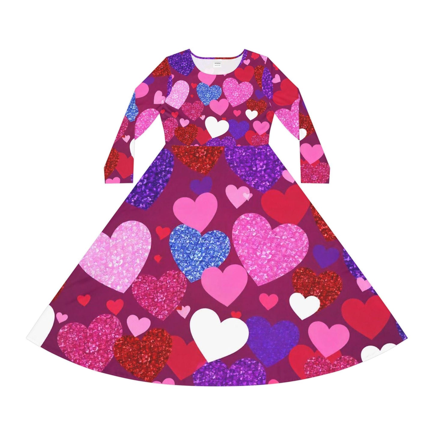 Valentine's Day Heart Print Dance Dress for Women, Cute Long Sleeve Party Dress, Ideal Gift for Dancers and Lovers, Perfect for Birthdays, - Printspirationz