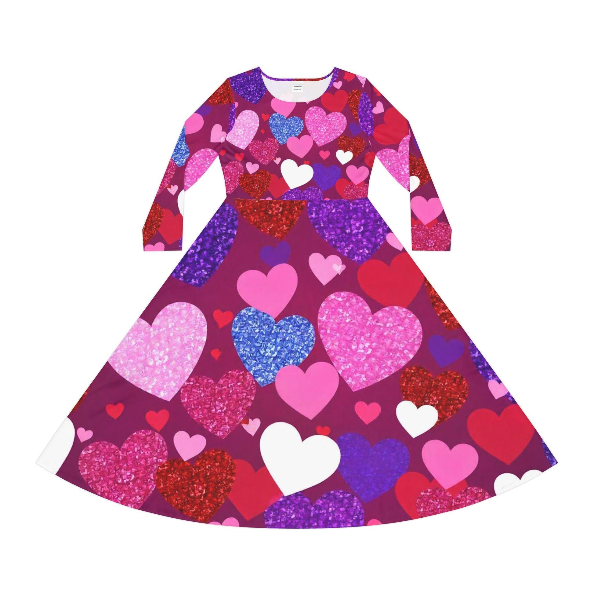 Valentine's Day Heart Print Dance Dress for Women, Cute Long Sleeve Party Dress, Ideal Gift for Dancers and Lovers, Perfect for Birthdays, - Printspirationz